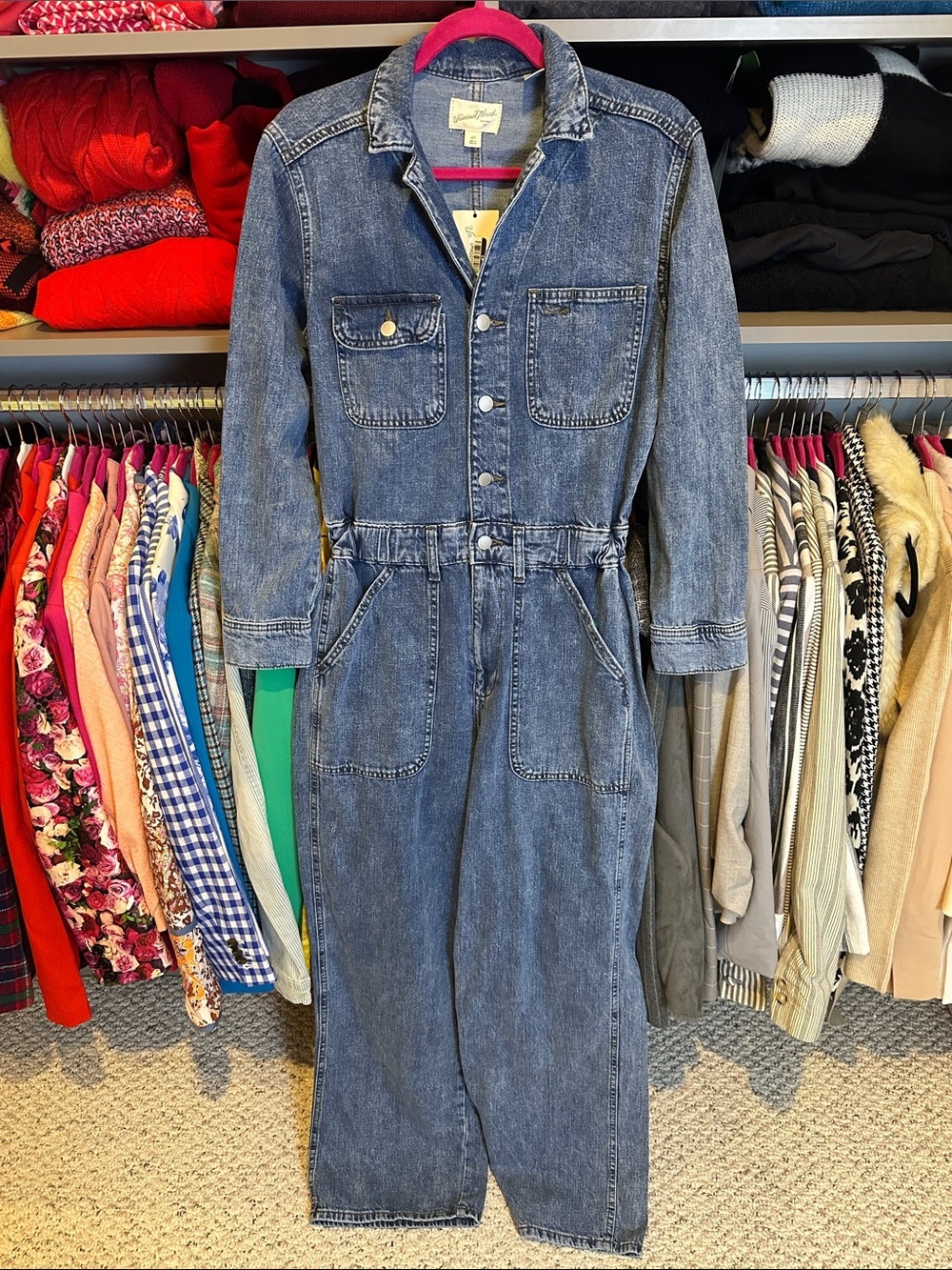 Universal Thread blue long sleeve elastic waistband jean jumpsuit size 4 NWT